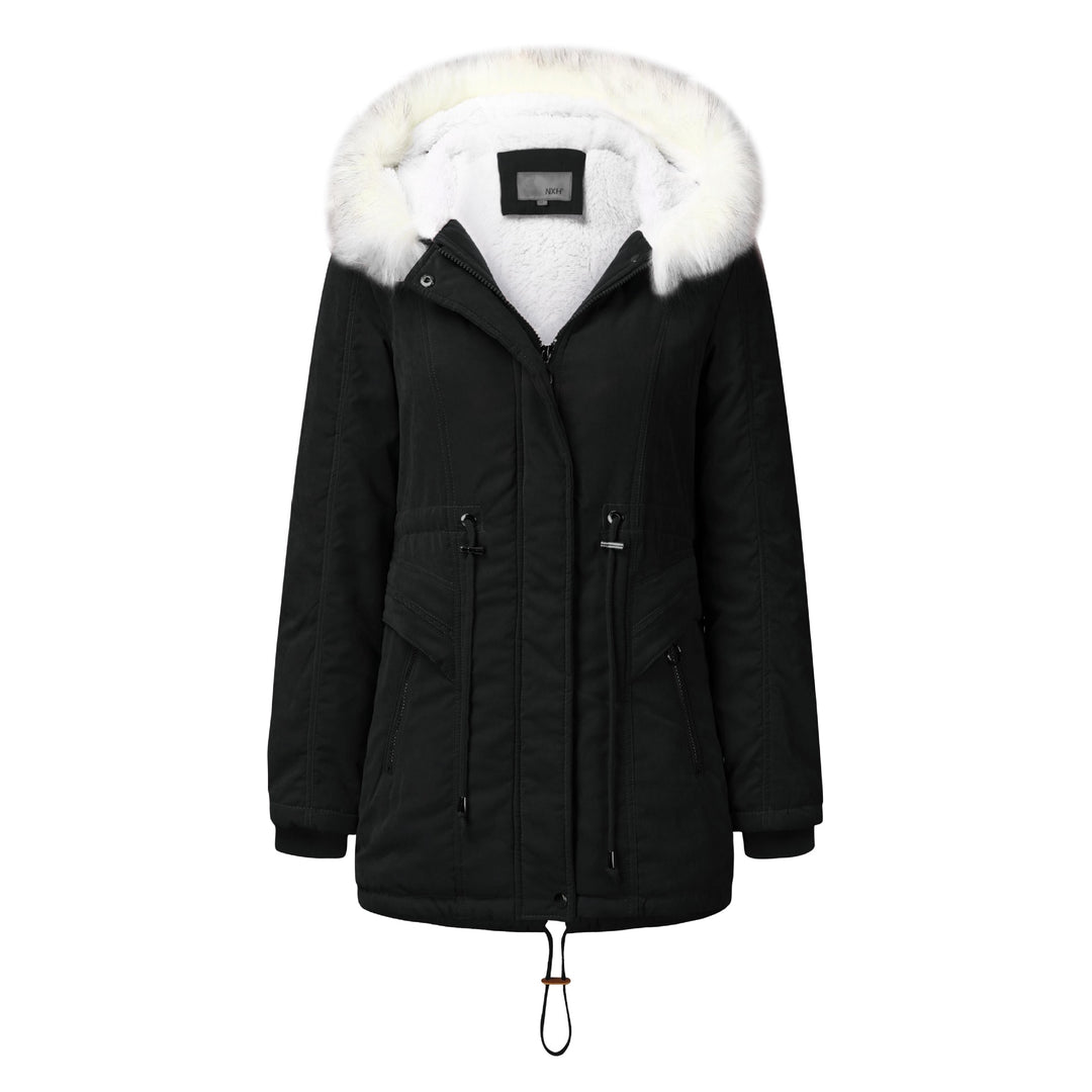 Fashion winter parka for women with removable faux fur collar and adjustable waist drawstring Lune London