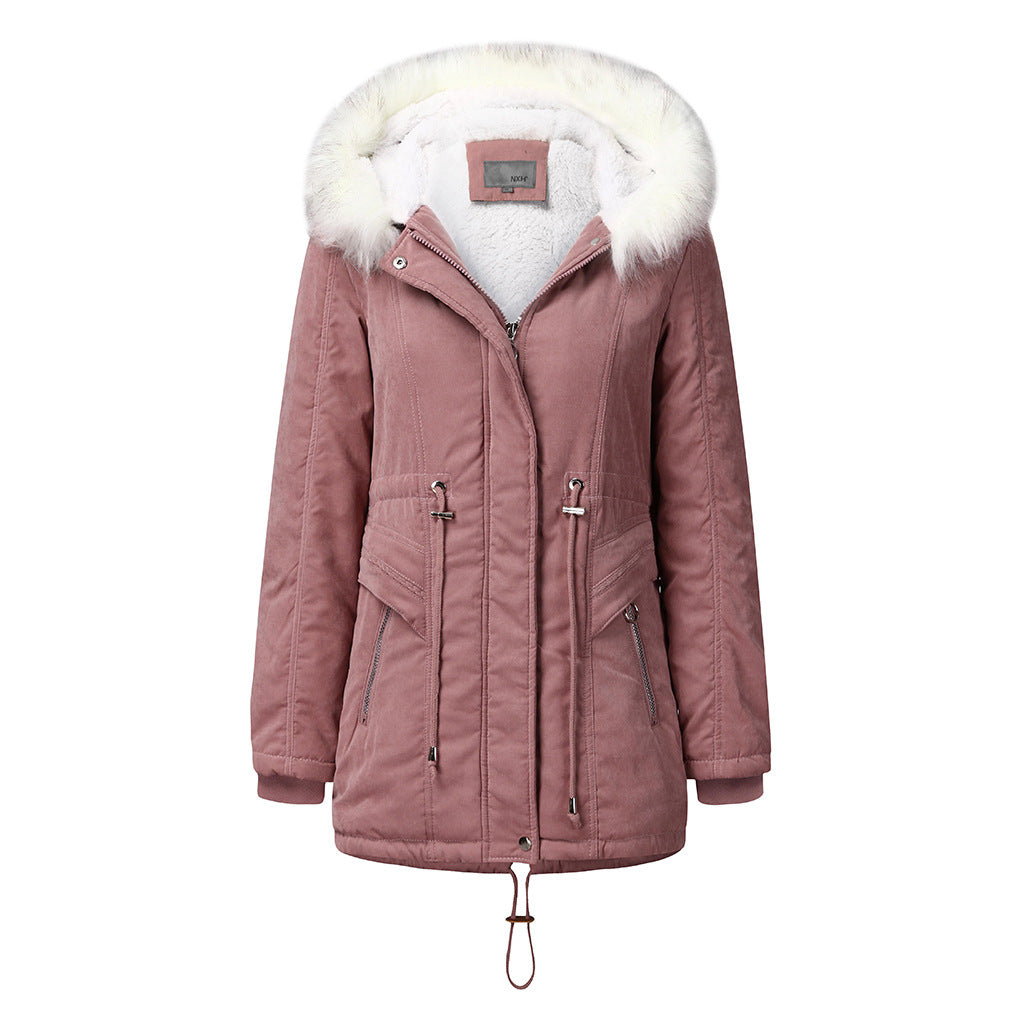 Fashion winter parka for women with removable faux fur collar and adjustable waist drawstring Lune London