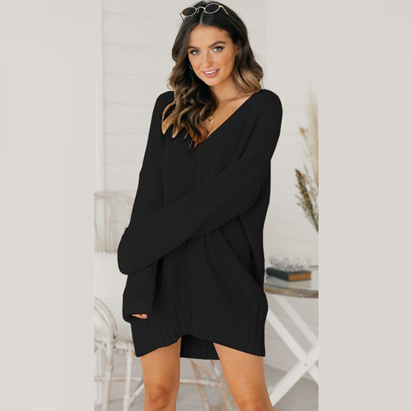 Chunky knit sweater dress for women with V-neck and relaxed fit Lune London