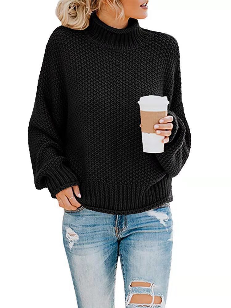 Ladies chunky knit sweater with high collar and textured surface Lune London