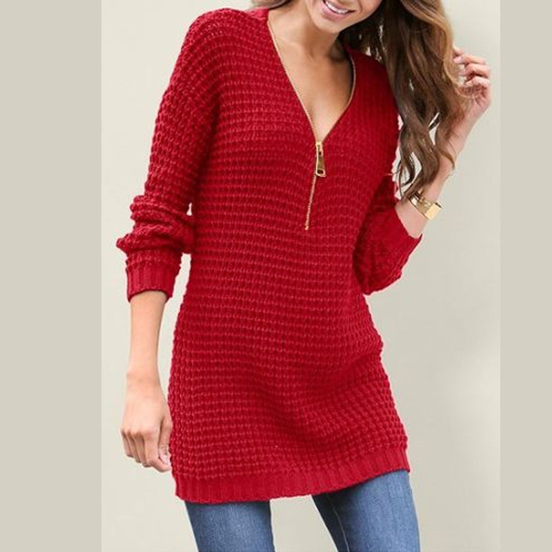 Knit sweater for women with modern zipper Lune London