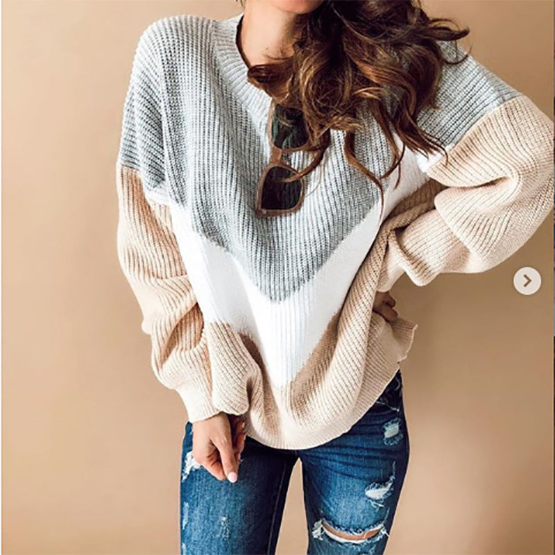 Chunky knit sweater for women with colorful V design Lune London