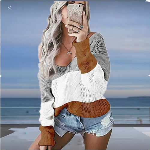 Lightweight knit sweater for women with deep V-neck and trendy crochet pattern Lune Londonl