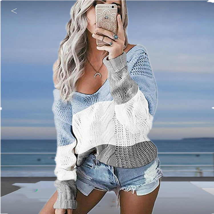 Knit sweater for women with a generous neckline and a trendy pattern Lune London