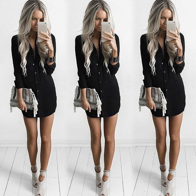 Women’S Shirt Dress with Side Slits and Elegant Collar Lune London