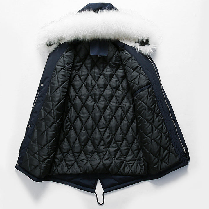 Men's winter parka jacket with removable faux fur collar Lune London