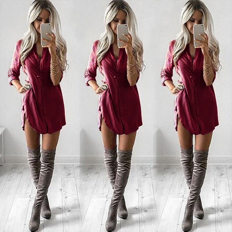 Women’S Shirt Dress with Side Slits and Elegant Collar Lune London