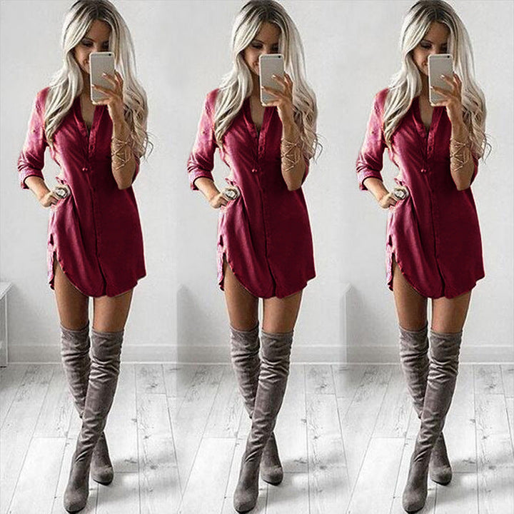 Women’S Shirt Dress with Side Slits and Elegant Collar Lune London