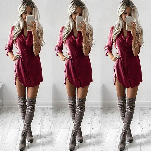 Women’S Shirt Dress with Side Slits and Elegant Collar Lune London