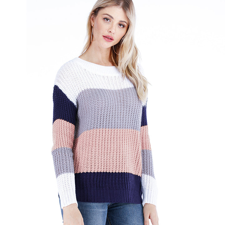 Women's knit pullover with a modern color block design and a relaxed fit Lune London