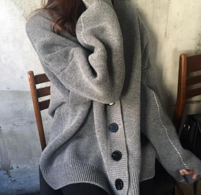 Casual knit jacket for women with oversized fit and large buttons Lune London
