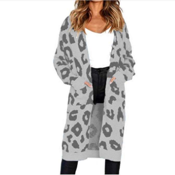 Cardigan en tricot épais pour femmes avec imprimé animal et poches pratiques Chic & Stil