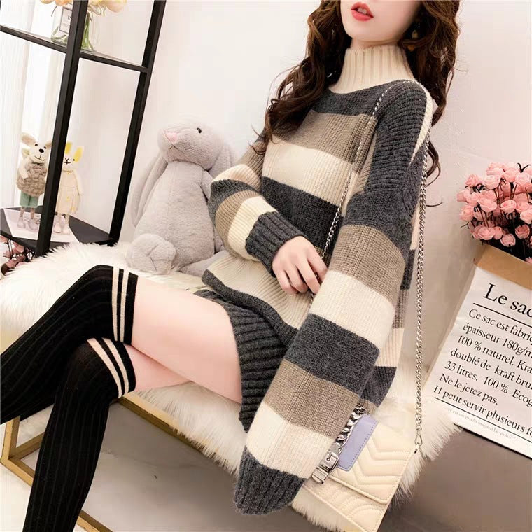 Sweater décontracté en tricot épais pour femmes avec col haut Chic & Stil