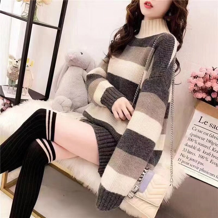 Sweater décontracté en tricot épais pour femmes avec col haut Chic & Stil