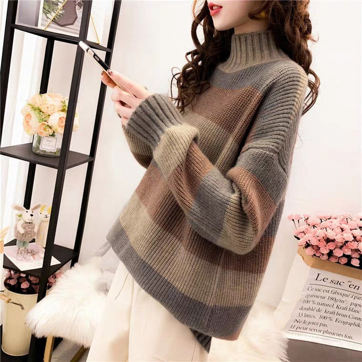 Sweater décontracté en tricot épais pour femmes avec col haut Chic & Stil