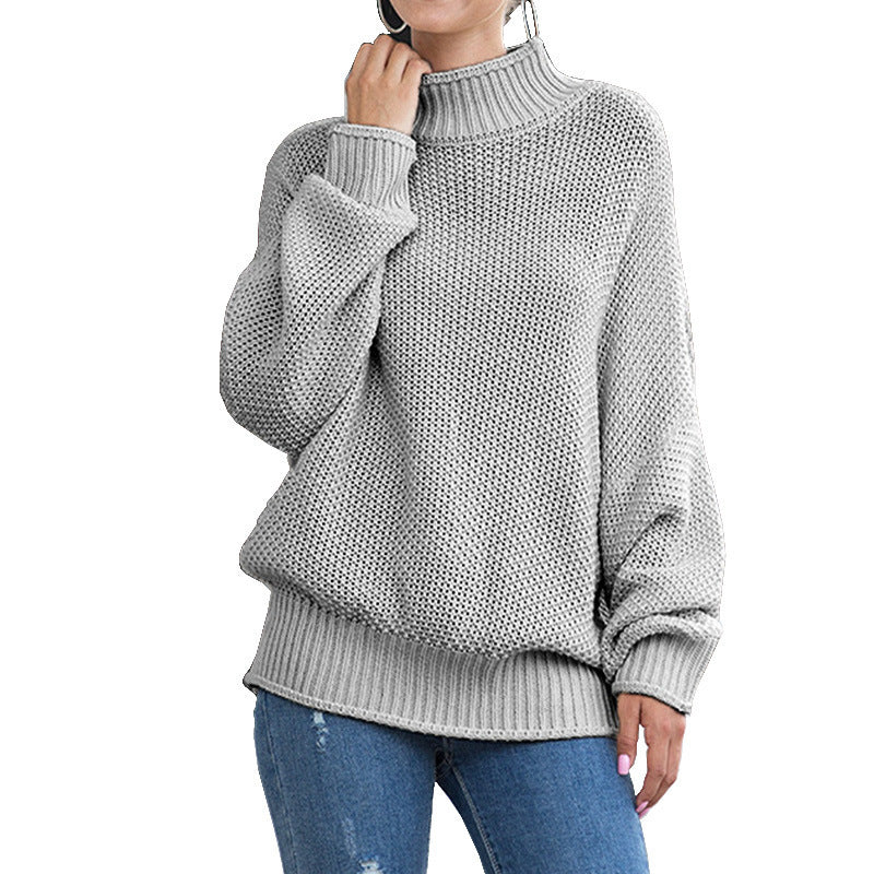 Oversized knit sweater for women with high collar and airy structure Lune Londonl