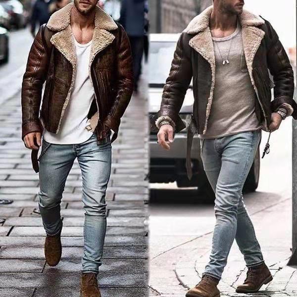 Men's leather jacket with luxurious fur lining and distinctive collar Lune London
