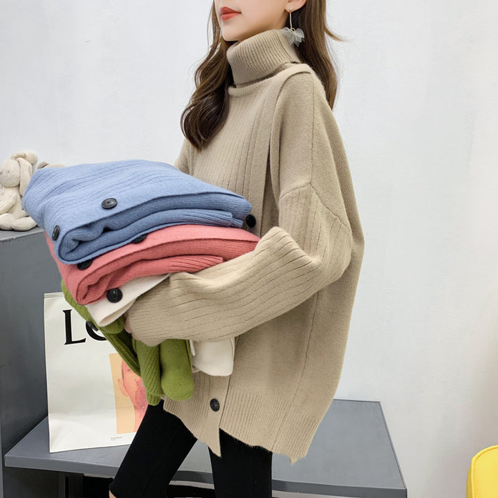 Pull pour femmes à col montant confortable avec détail à boutons Chic & Stil