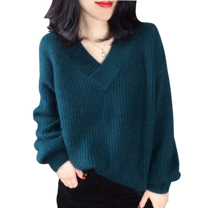 Women's knitted pullover with V-neck and voluminous sleeves Lune London