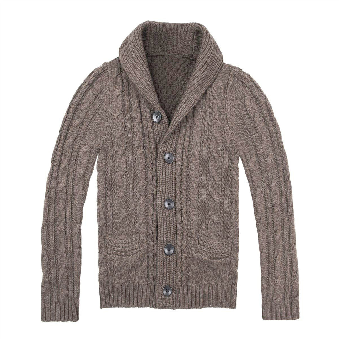 Men's knit jacket with an elegant cable pattern and practical pockets Lune London