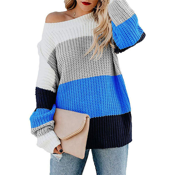 Knitted leisure sweater for women with a modern block stripe pattern and a round neckline Lune London