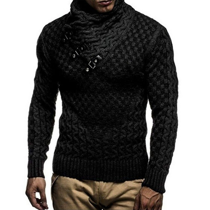 Knit sweater for men with a modern cable pattern and a high collar Lune London