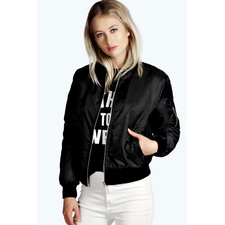 Casual bomber jacket for women with elastic waist and side pockets Lune London
