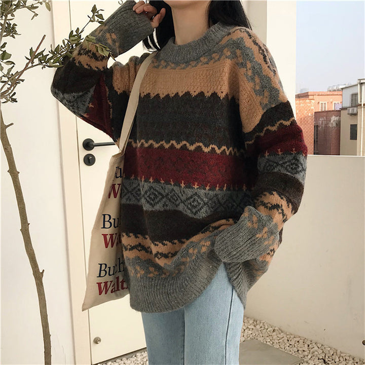 Pull en tricot confortable pour femmes avec design à motif rétro Chic & Stil