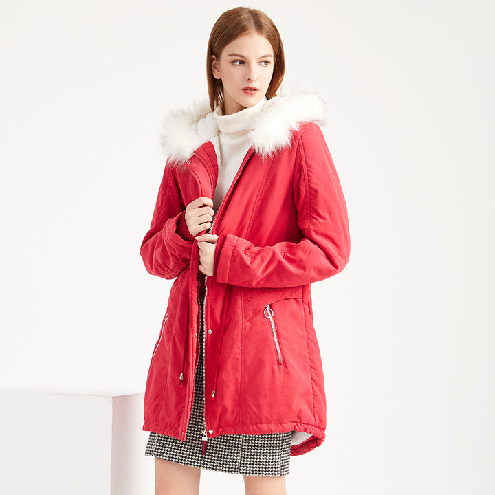 Fashion winter parka for women with removable faux fur collar and adjustable waist drawstring Lune London
