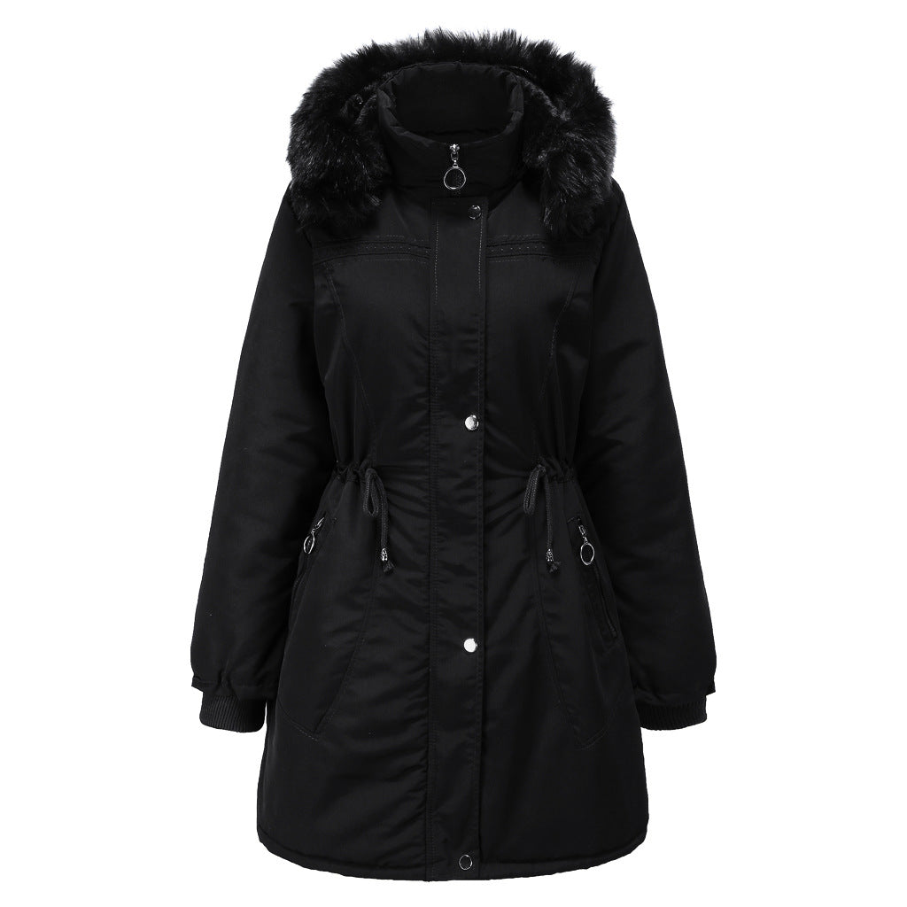 Ladies' stylish parka with detachable faux fur and adjustable drawstring at the waist Lune London