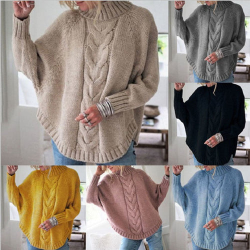 Ladies Fashionable Bulky Knit Pullover with Roll Neck and Cable Pattern Lune London
