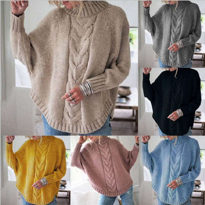 Chunky knit turtleneck sweater with cable knit pattern for women Lune London
