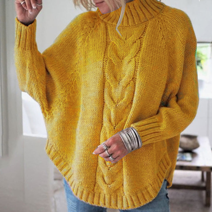 Chunky knit pullover for women with high turtleneck and braided details Lune London