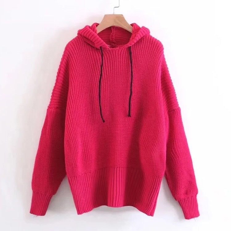 Femme Pull Tricot Oversize avec Capuche Chic & Stil