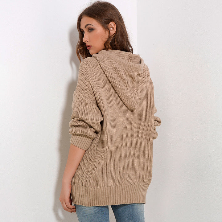 Femme Pull Tricot Oversize avec Capuche Chic & Stil