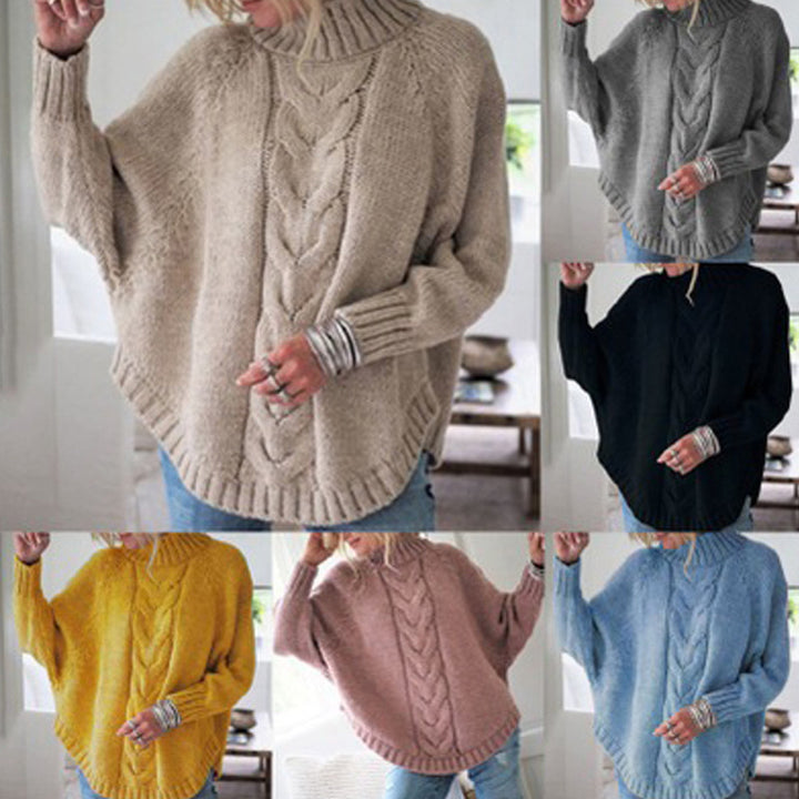 Thick knit sweater for women with high collar and twisted design Lune London