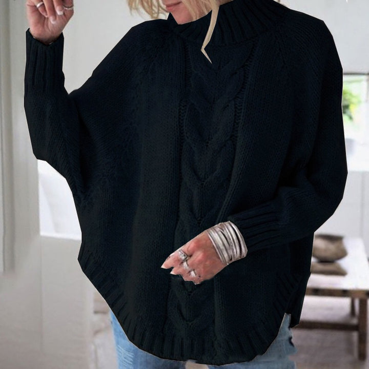 Thick knit sweater for women with high collar and twisted design Lune London