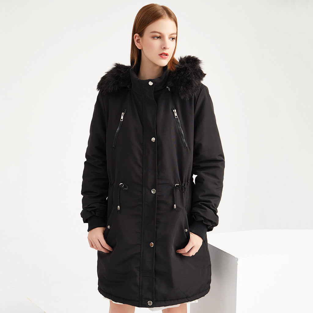 Parka style jacket for women with fleece lining and removable hood Lune London
