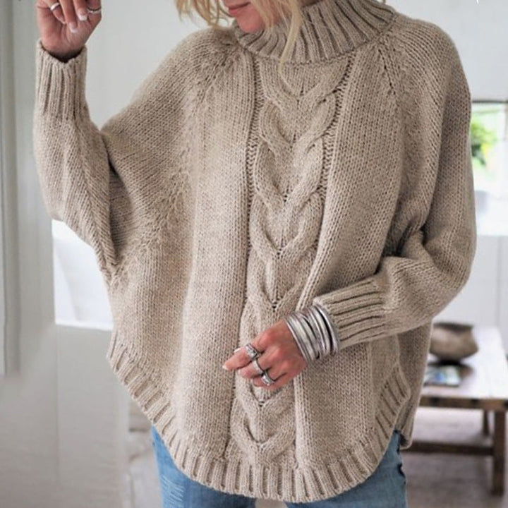 Ladies Fashionable Bulky Knit Pullover with Roll Neck and Cable Pattern Lune London