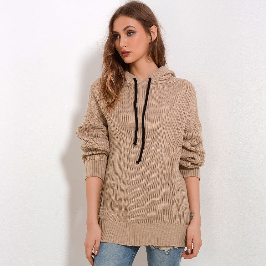 Femme Pull Tricot Oversize avec Capuche Chic & Stil