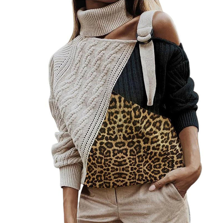 Asymmetrical knit sweater for women with a unique plaid pattern and a chic and stylish runway