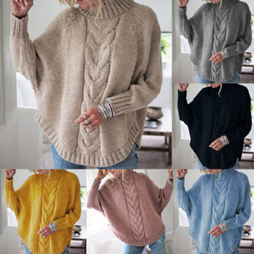 Chunky knit sweater for women with high collar and braided pattern Lune London