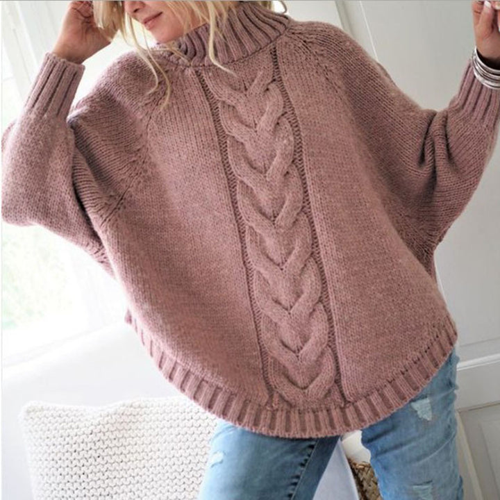 Sweater pour femmes en tricot épais avec col roulé profond et motif en câble sophistiqué Chic & Stil