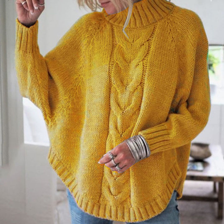 Pull en tricot pour femme avec col montant et motif en cable Chic & Stil