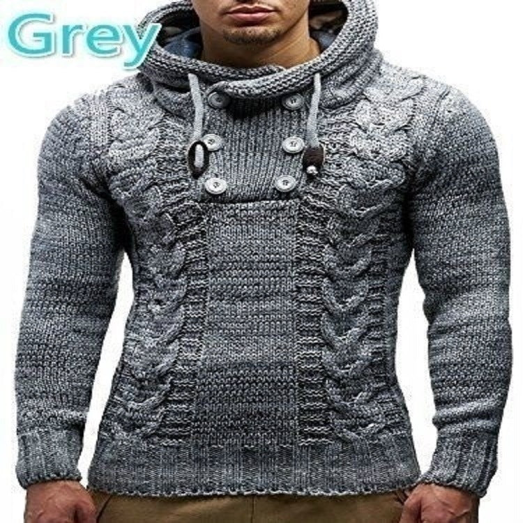 Knitted sweater for men with high collar and cable pattern marked Lune London