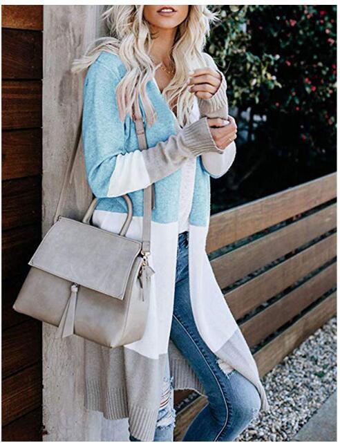 Cardigan en tricot à la mode pour femmes avec des rayures en blocs de couleur Chic & Stil