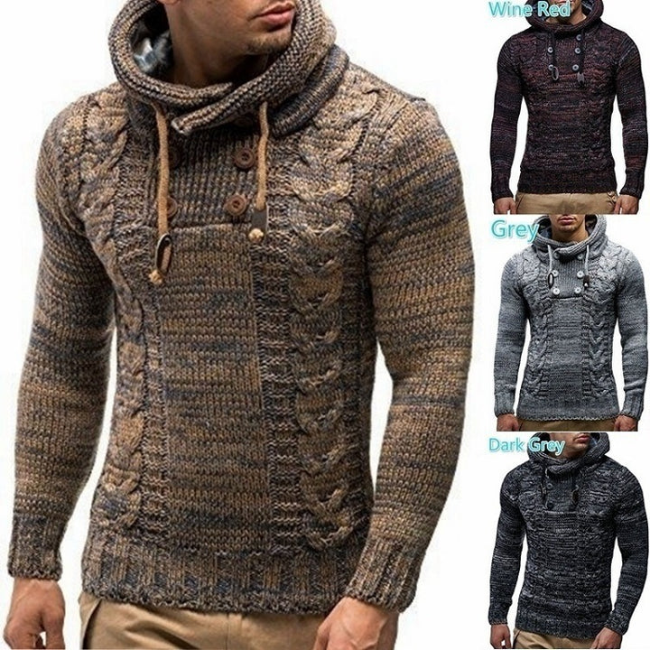 Knitted sweater for men with high collar and cable pattern marked Lune London