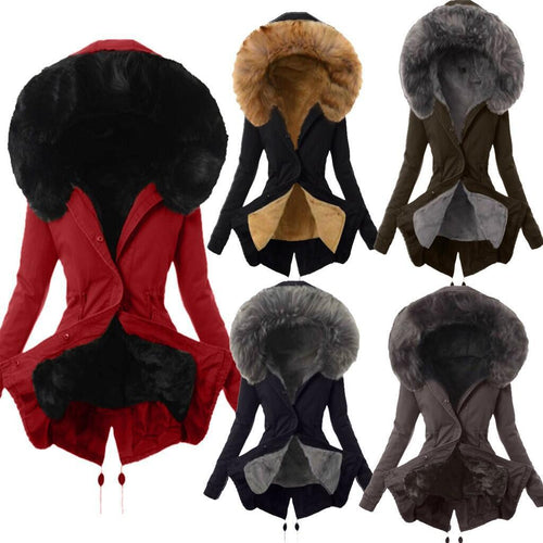 Fashionable women's parka jacket with removable faux fur collar Lune London