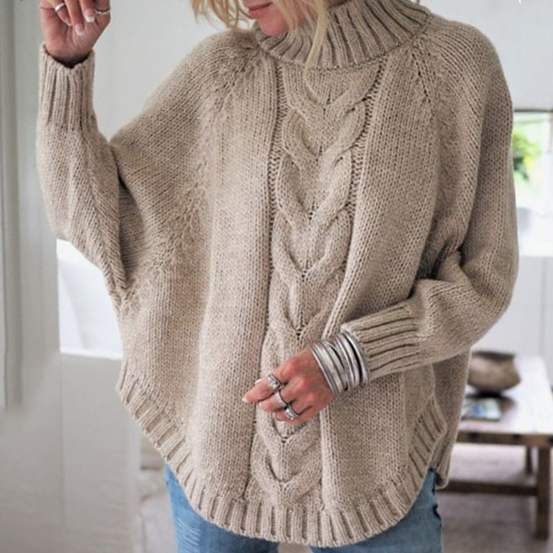 Chunky knit sweater for women with high collar and braided pattern Lune London