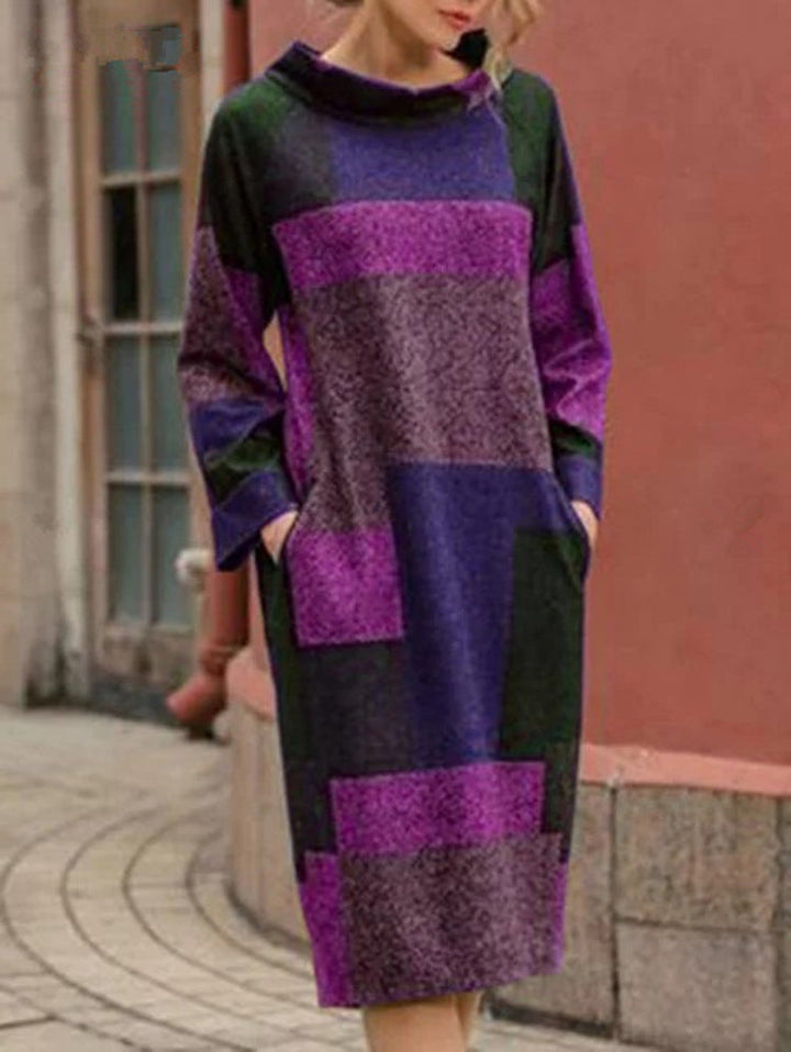 Women Oversized Dress with Geometric Patchwork Design Lune London